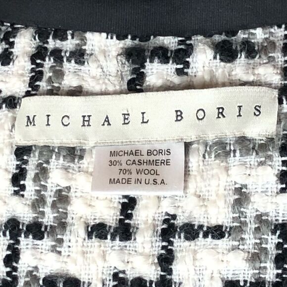 Michael Boris Check Coat Cashmere & Wool in Black & White Houndstooth Mid Length - Picture 9 of 9